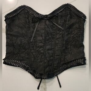 Windsor Black Floral Jacquard Lace Up Corset Top Women's S